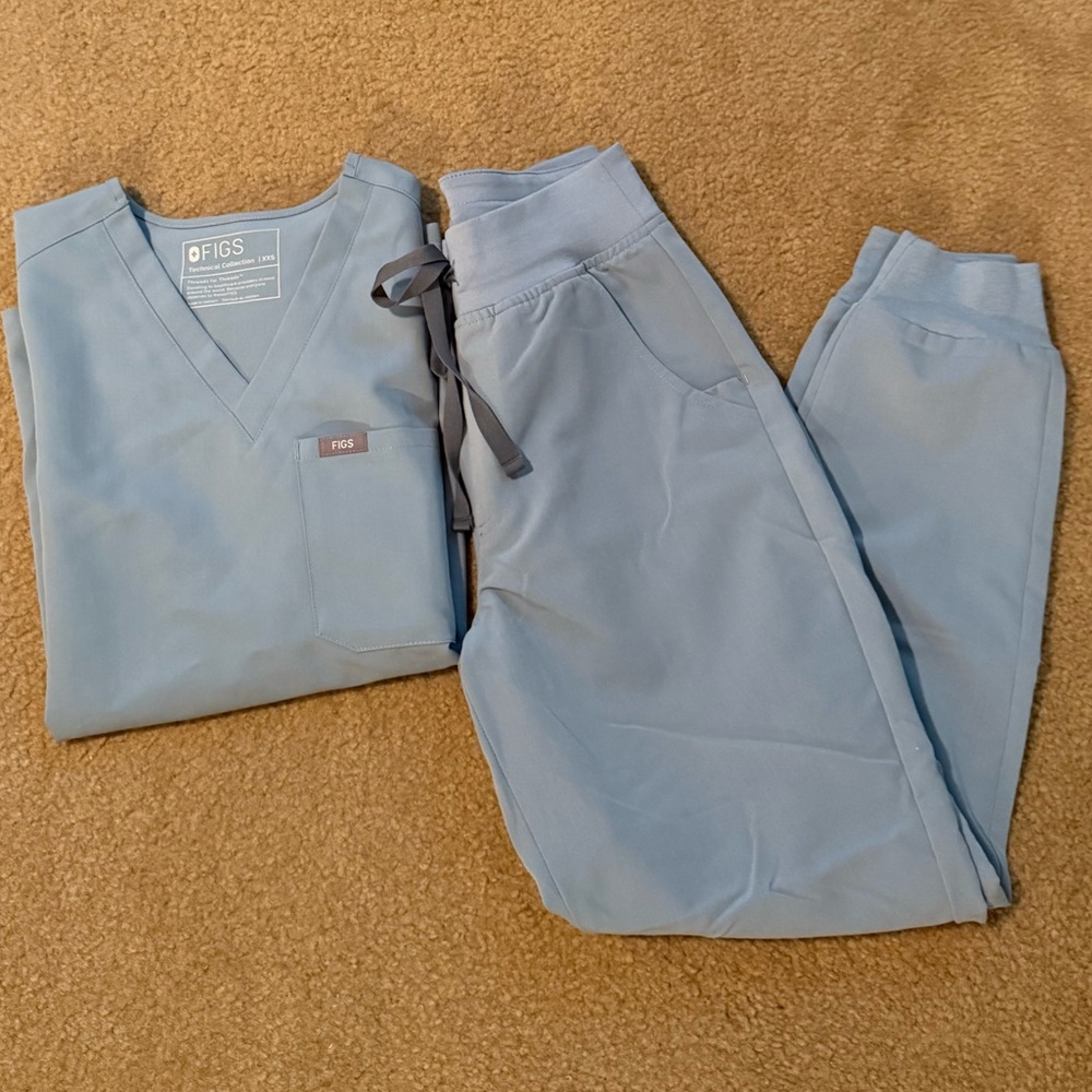 Figs Dusty Blue High Waisted Zamora Joggers and Catarina Scrub Set